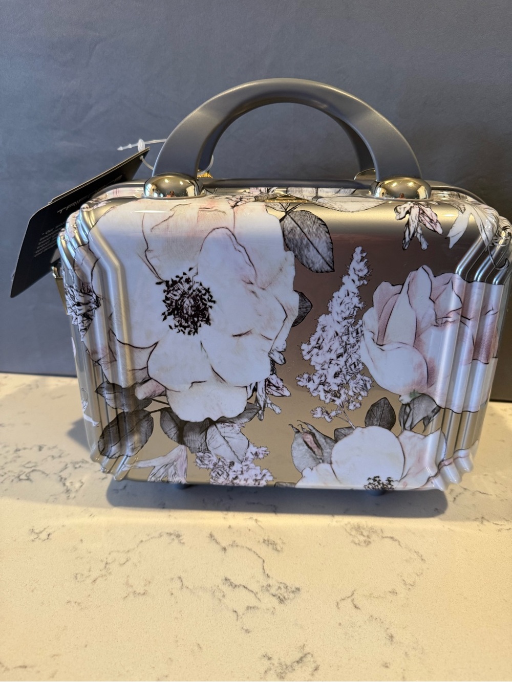 Floral Print Metallic Makeup Case - Rose Gold